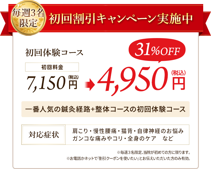 お得な初回割引のお知らせ